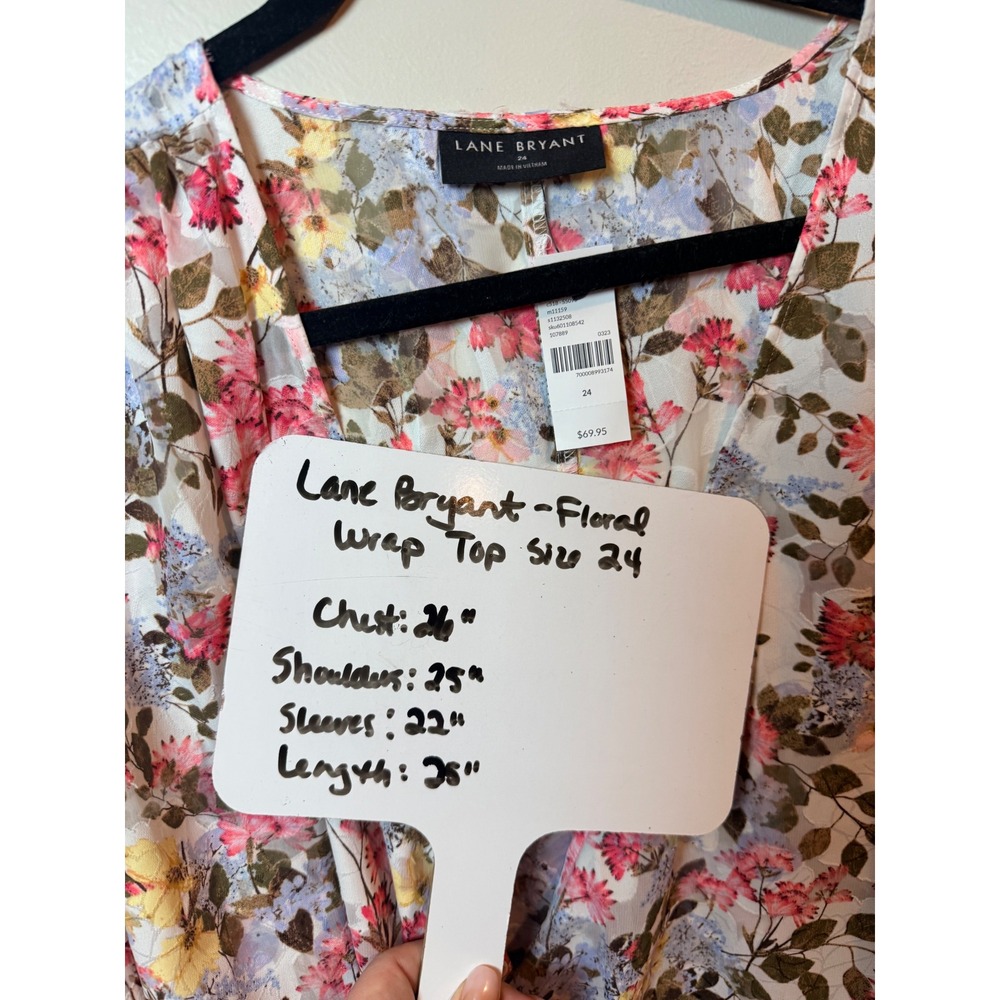 Lane Bryant Floral Wrap Tie‎ Front Blouse Plus Size 24 V Neck Long Sleeve - Picture 9 of 9